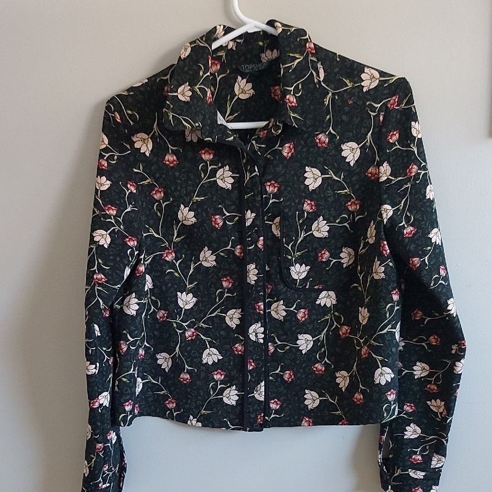 Topshop Black Floral Button down  Shirt - 6